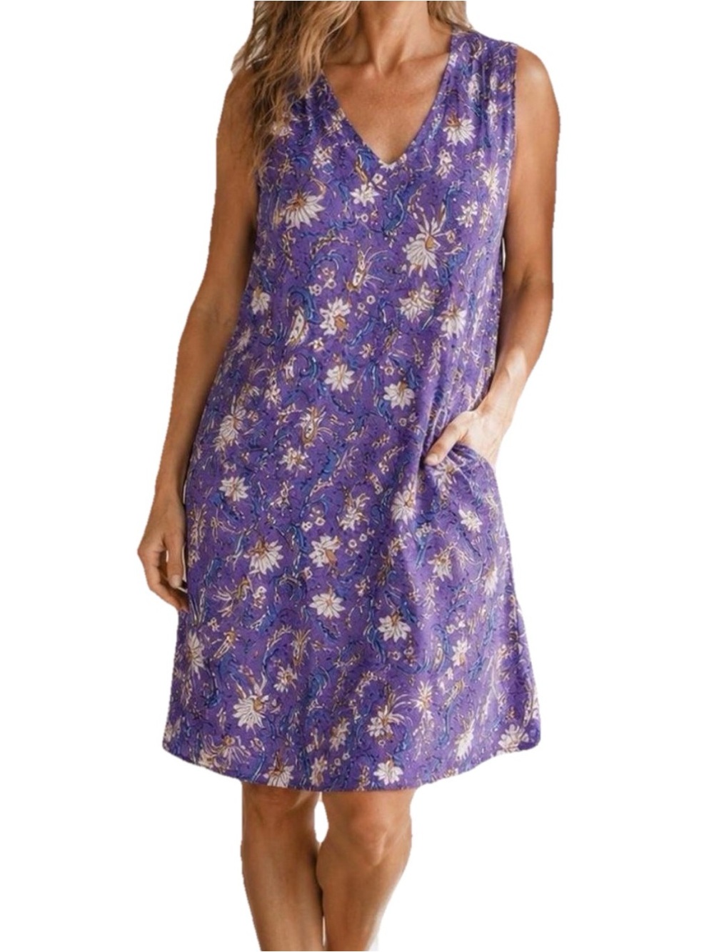 NWOT J Jill Love Linen Dress 2X Purple Floral Sleeveless Tank Sundress Lagenlook
